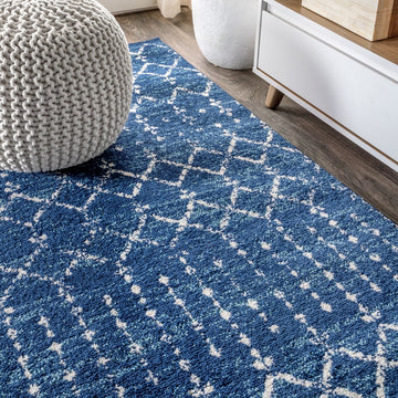 Moroccan Hype Boho Vintage Diamond Area Rug Blue/White